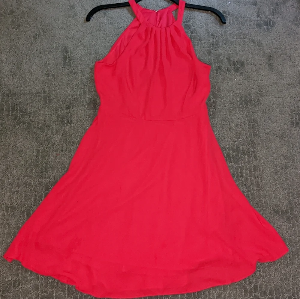 Express Fit and Flare Red/Orange Halter Dress Keyhole - Picture 6 of 12